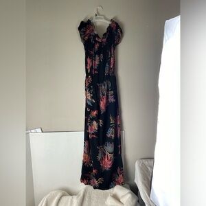 First And I Black Floral Off Shoulder Maxi Dress